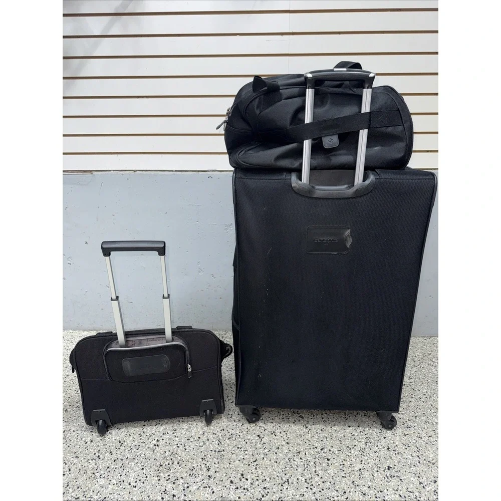 Samsonite 3 Piece Bundle Black Softside Spinner Expandable Carry On Check In 30